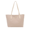 Borsa tote beige con motivo geometrico marrone e piastra dorata per la moda - Bianco