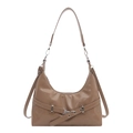 Chic khaki faux leather hobo shoulder bag with glossy finish and metal buckle strap - Khaki