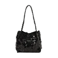 Borsa sottobraccio chic con paillettes nere finitura scintillante e manici intrecciati - Nero