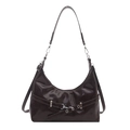 Glossy dark brown patent leather underarm bag with silver buckle and retro style - Brown