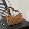 Chic brown ruched shoulder bag in faux suede with creative gathered strap design - Brown No Pendant