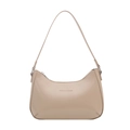 Minimalistische beige Hobo-Tasche in Halbmondform mit Reißverschluss und Goldaufdruck - Khaki