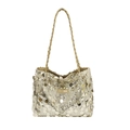 Borsa tote alla moda con paillettes oro champagne e dettaglio etichetta in pelle - Oro