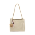Beige draagtas met luipaardprint, geweven handvatten en berenbedeltje met een lint - Off-white met Hanger