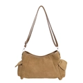 Vintage brown suede crossbody bag for women featuring multiple side pockets and adjustable strap - Khaki Without Pendant