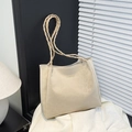 Borsa tote minimalista bianco avorio con stampa Creative Cat e doppie tracolle intrecciate - Bianco