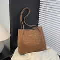 Borsa tote leopardata marrone con logo Creative Cat e tracolle intrecciate - Marrone