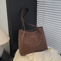 Borsa tote leopardata retrò con logo Creative Cat e manici in pelle intrecciata - Marrone