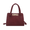 Borsa tote minimalista in pelle scamosciata bordeaux con chiusura in metallo - Rosso