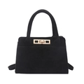 Borsa a mano classica in pelle scamosciata nera opaca con chiusura a rotazione dorata - Nero