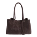 Vintage brown pebbled leather tote bag with long straps and minimal stitching details - Brown
