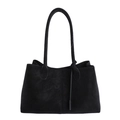Minimalist black matte leather tote bag with vintage belt strap and large capacity - Black
