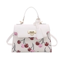White cherry print crossbody bag with gold lock and top handle for elegant daily use - White