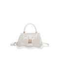 White faux leather crossbody handbag with wavy trim and metallic logo detail - White