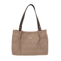 Braune gesteppte Tragetasche aus Wildlederimitat mit Schultergurten und Metalldetail - Khaki