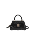 Elegant black cloud handbag with water ripple design and gold logo, dual-use crossbody style - Black