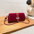 Borsa baguette vintage bordeaux con fibbia ad H argentata e tracolla con nodi - Rosso
