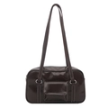 Retro dunkelbraune PU Schultertasche mit weißen Kontrastnähten und langem Riemen - Braun