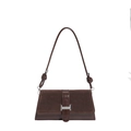 Retro dark brown rectangular underarm bag with suede flap and silver buckle closure - Brown