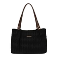 Minimalistische schwarze Stepptasche mit braunen Ledergriffen und Gold-Hardware - Schwarz