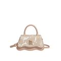 Elegant beige leather handbag with wavy base and metal logo for women style - Khaki