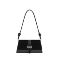 Retro black baguette shoulder bag with silver buckle and leather knot details - Black