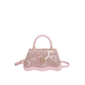 Pink mini crossbody bag with wavy edge and golden logo for a trendy winter look - Pink