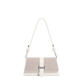 Minimalist rectangular two-tone underarm bag with beige and taupe panels and silver lock - White