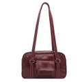 Retro burgundy boston shoulder bag with contrast stitching and large capacity - Burgundy