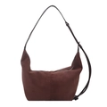 Bolso de hombro de ante sintético marrón con acabado mate y diseño minimalista de media luna - café