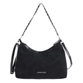 Borsa tote nera in finto scamosciato con tracolla a catena e design a mezzaluna - Grande / Nero
