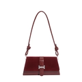 Burgundy faux suede and leather underarm bag with silver buckle and knotted strap detail - Red