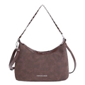 Borsa Hobo in pelle smerigliata marrone con manico a catena e logo testuale bianco - Grande / Marrone