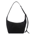 Bolso hobo minimalista de gamuza negra con bandolera ajustable sobre fondo blanco - Negro