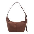 Bolso hobo minimalista de ante marrón en forma de media luna con bandolera - Marrón