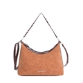Borsa a tracolla marrone a mezzaluna con texture vintage e catena dorata su sfondo bianco - Piccolo / Marrone