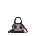 Mini shell-shaped Boston handbag with chain pattern canvas and dark brown trim - Coffee & Khaki