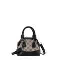 Mini shell-shaped crossbody bag for girls featuring brown monogram canvas and black trim - Black and Khaki
