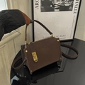 Vintage dark brown suede shoulder bag with gold metal clasp and rivet details - Brown