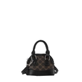 Mini shell-shaped handbag in black leather and brown pattern with adjustable strap - Black and Brown