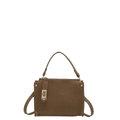 Classic tan suede shoulder bag with gold twist-lock and detachable crossbody strap - Brown