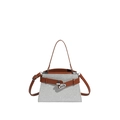 Borsa a tracolla minimalista in paillettes argento con manici e tracolla in pelle marrone - Argento