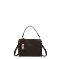 Minimalist dark brown leather crossbody bag with elegant gold twist-lock and wide handle - Brown