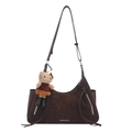 Brown large capacity tote bag with suede texture and decorative tassel on white background - Coffee With Pendant
