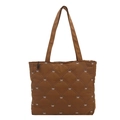 Caramel brown quilted tote bag with embroidered bows and diamond lattice for winter - Brown