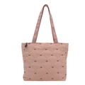 Pink quilted tote bag with bow embroidery and dual shoulder straps for daily use - Pink