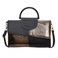 Elegante Handtasche in Schwarz und Braun mit Krokodil- und Schlangenhaut-Patchwork - Braun