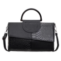 Schwarze Patchwork-Handtasche aus PU-Leder mit Schlangenmuster und Schultergurt - Schwarz