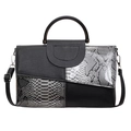 Handtasche aus Leder mit Schlangenmuster, festem Metallgriff und Schultergurt - Grau