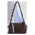 Brown leopard print shoulder bag with braided strap and beaded tassel pendant accessory - Coffee Leopard With Pendant